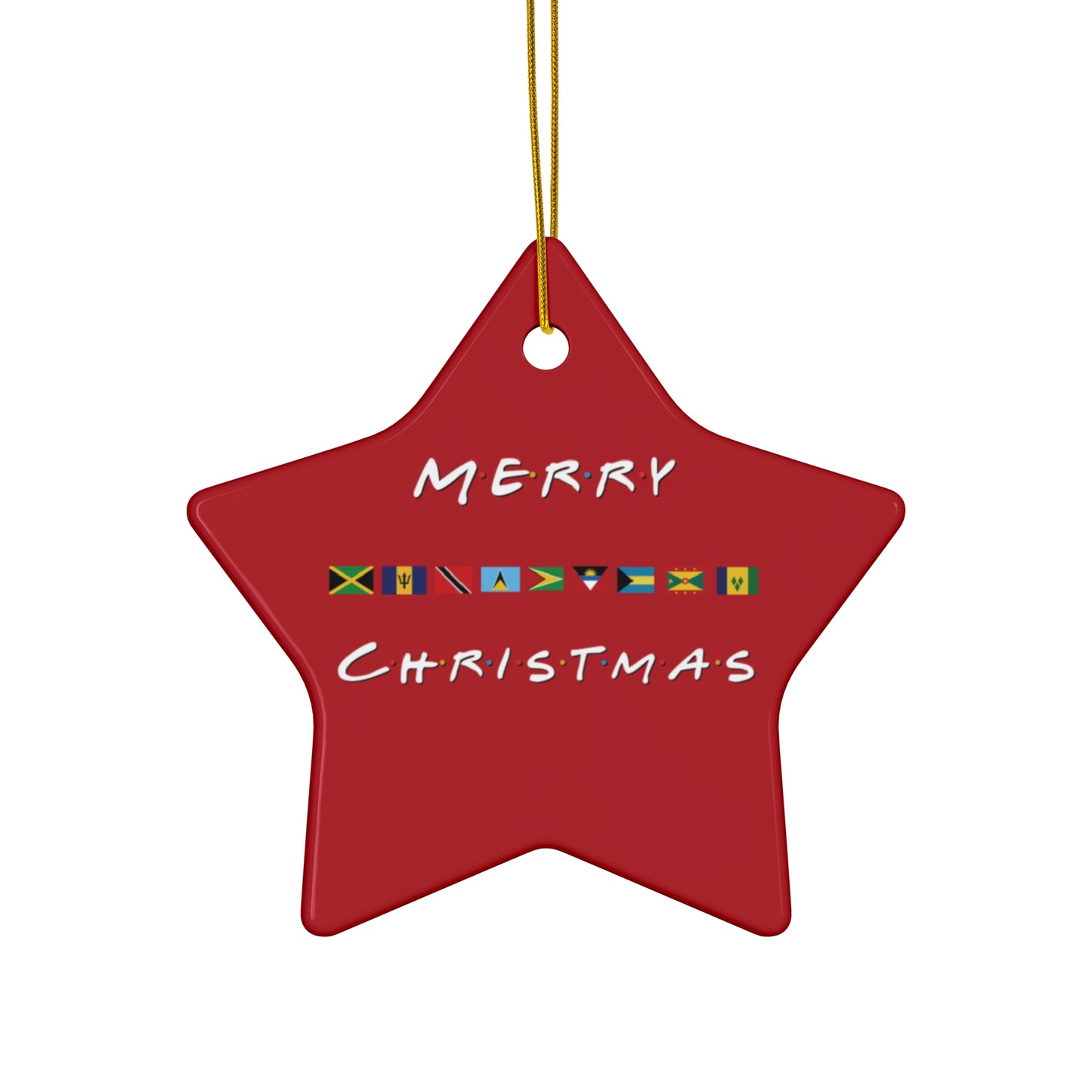 Merry Christmas Caribbean Flags Friends TV Show Font | Ceramic Ornament, 4 Shapes