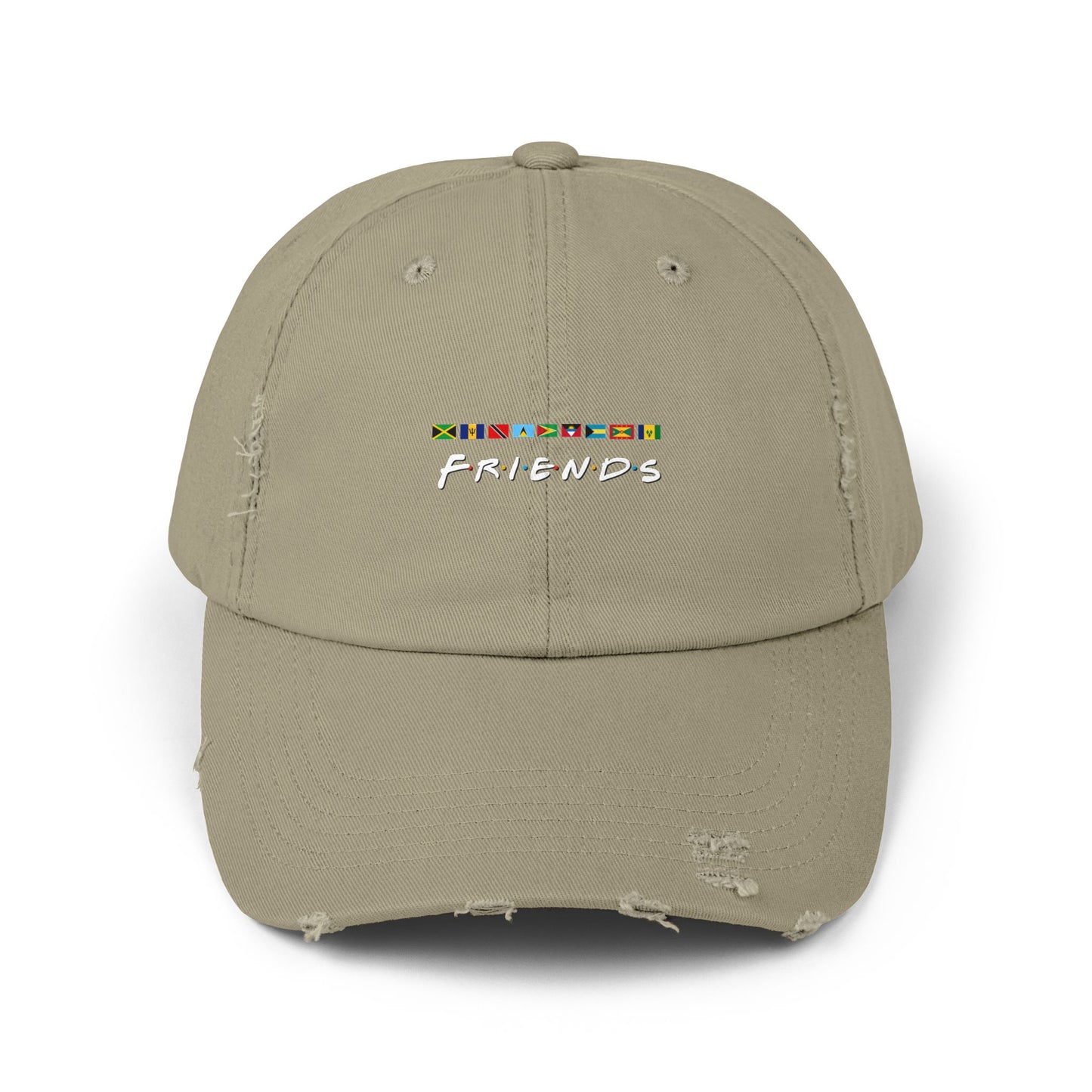 Friends TV Show Font Caribbean Flags Distress Cap | Men's And Women's