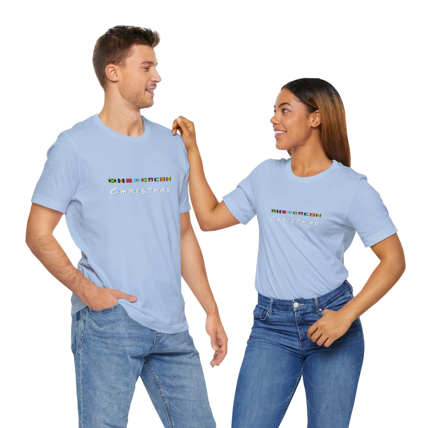 Christmas Caribbean Flags  Friends TV Show Font T-Shirt | Men's And Women's