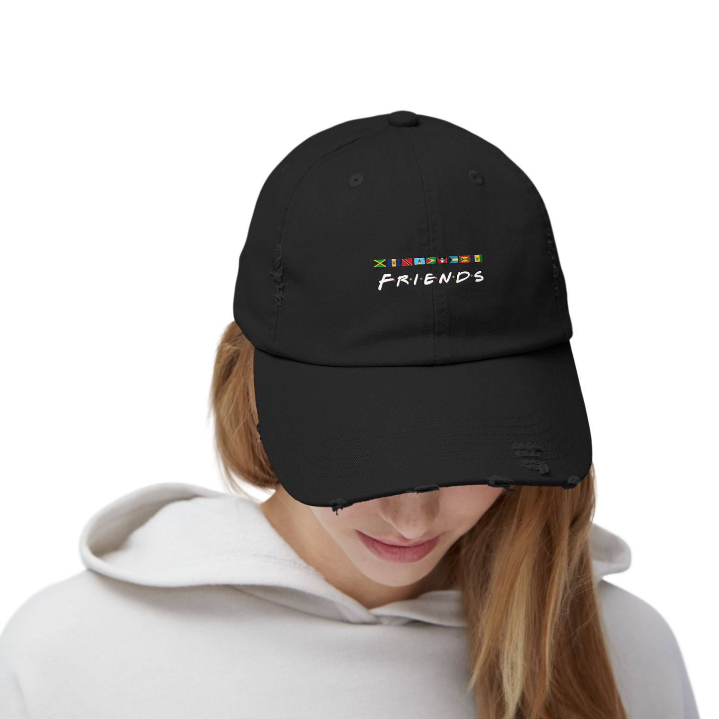 Friends TV Show Font Caribbean Flags Distress Cap | Men's And Women's