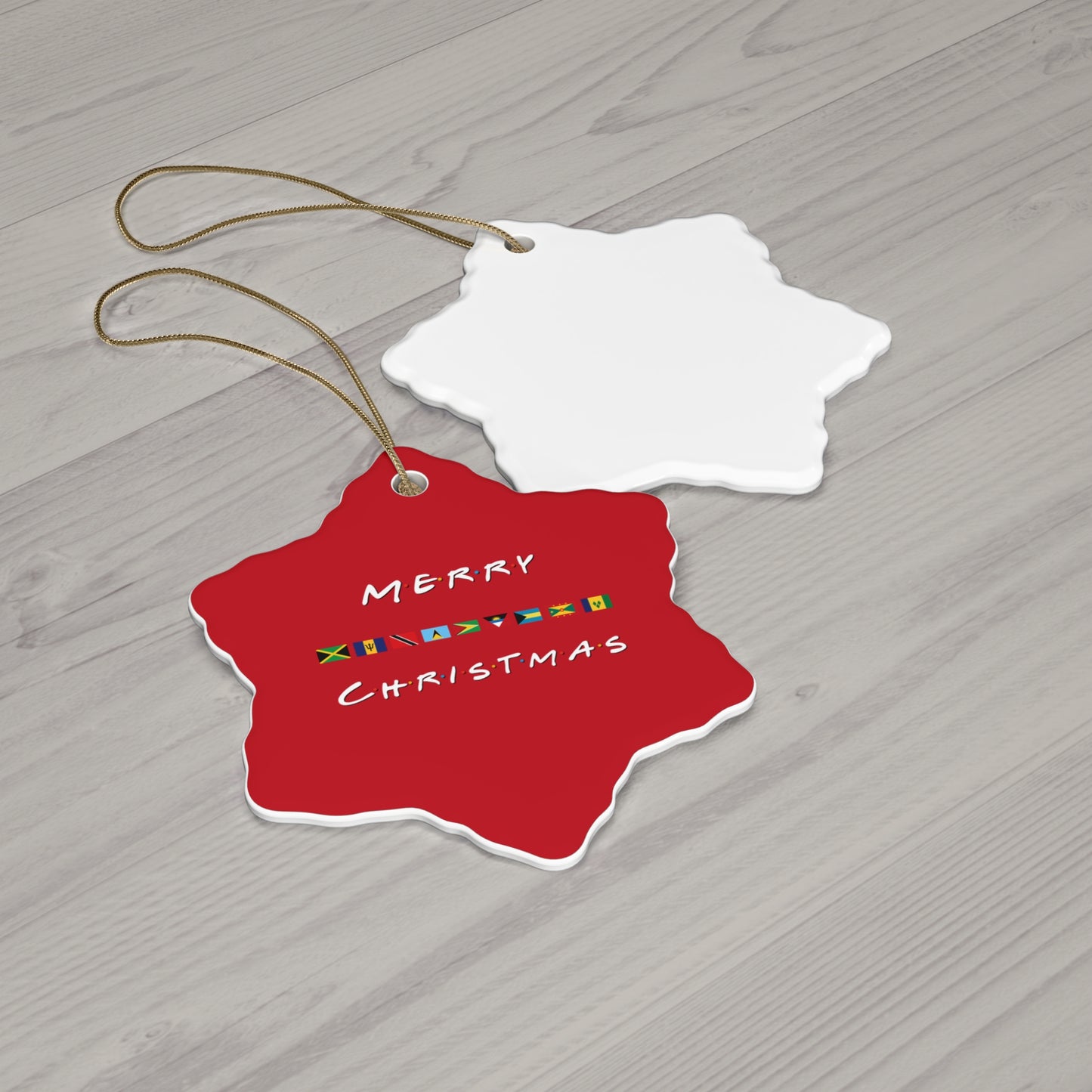 Merry Christmas Caribbean Flags Friends TV Show Font | Ceramic Ornament, 4 Shapes