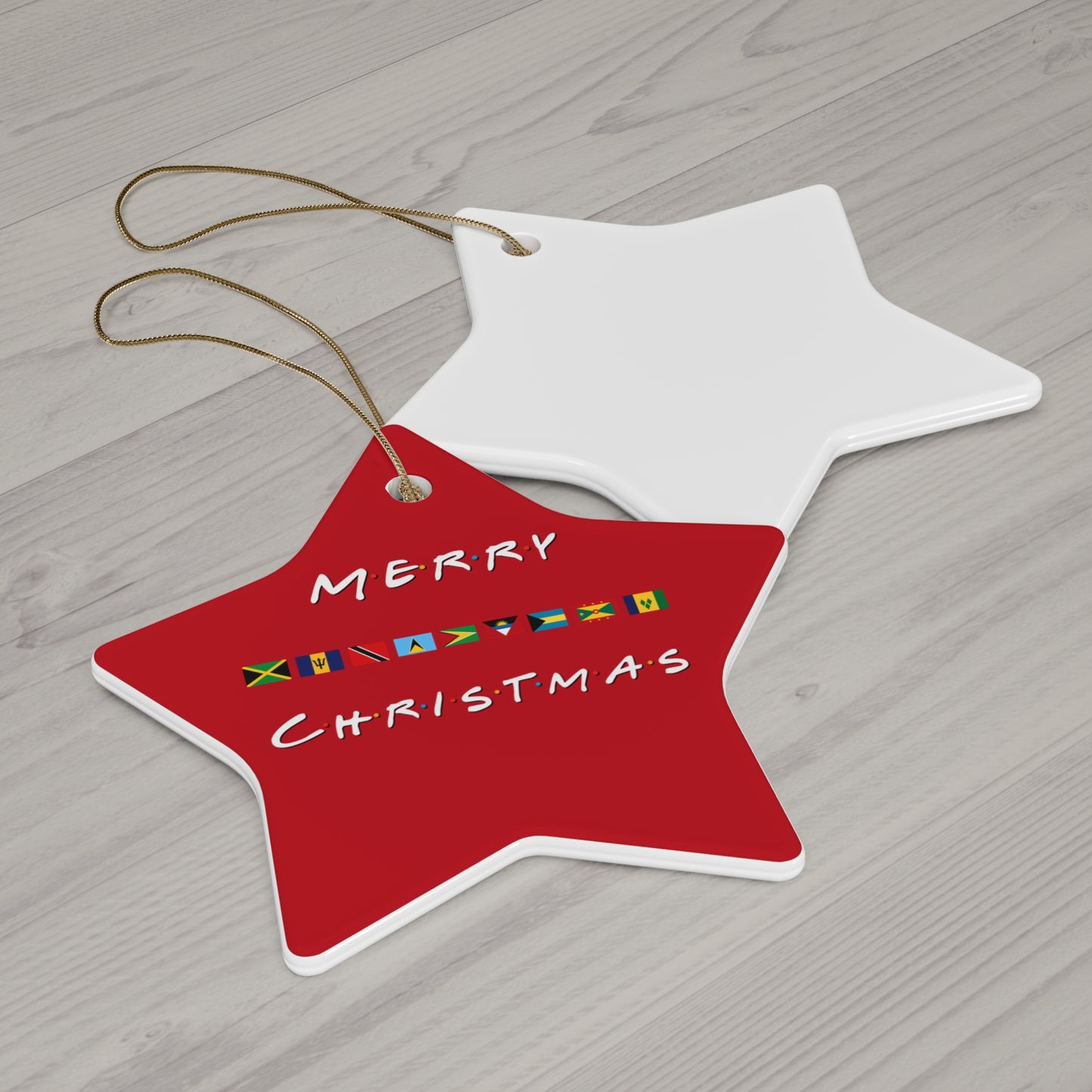 Merry Christmas Caribbean Flags Friends TV Show Font | Ceramic Ornament, 4 Shapes