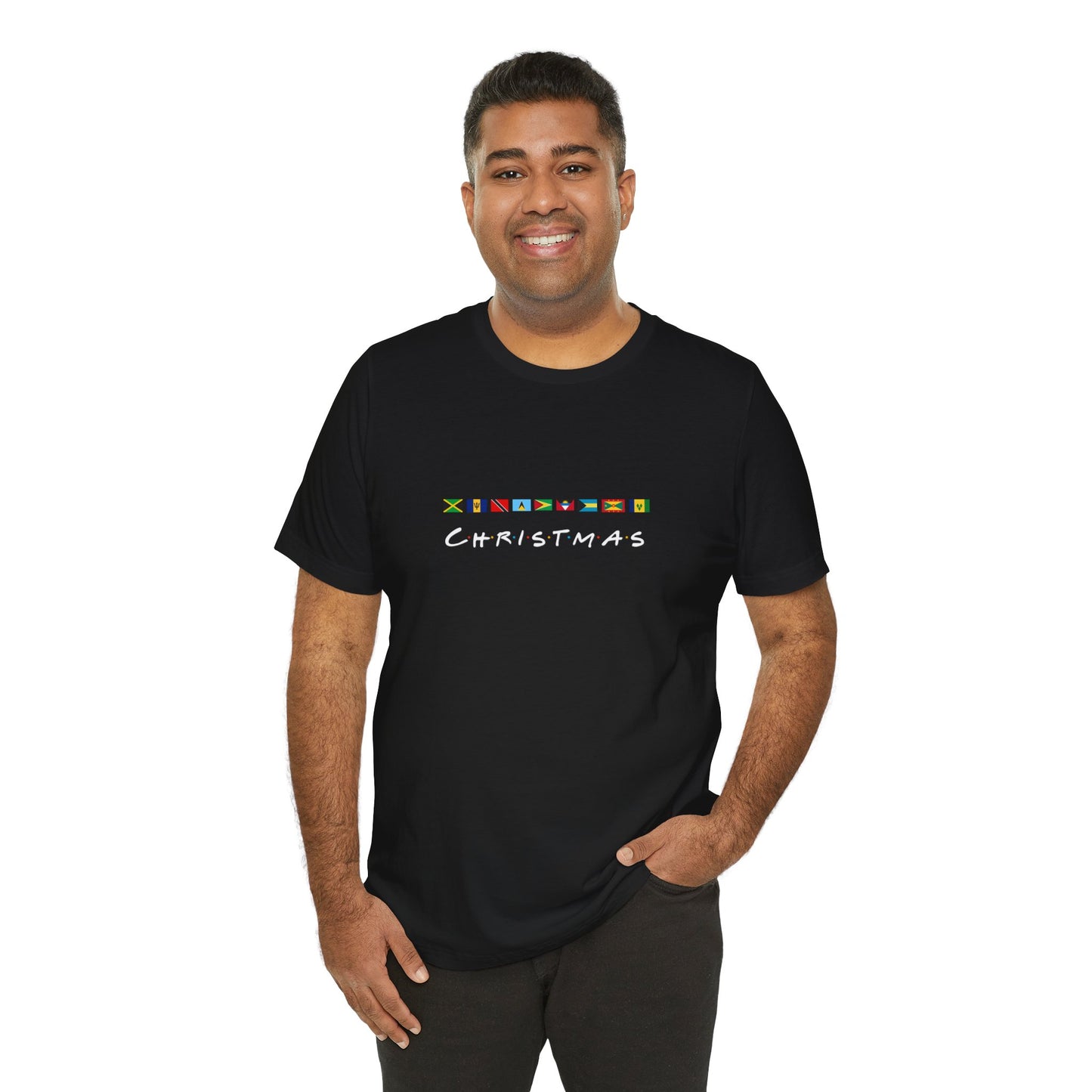 Christmas Caribbean Flags  Friends TV Show Font T-Shirt | Men's And Women's