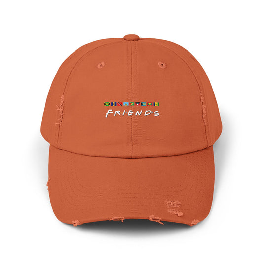 Friends TV Show Font Caribbean Flags Distress Cap | Men's And Women's