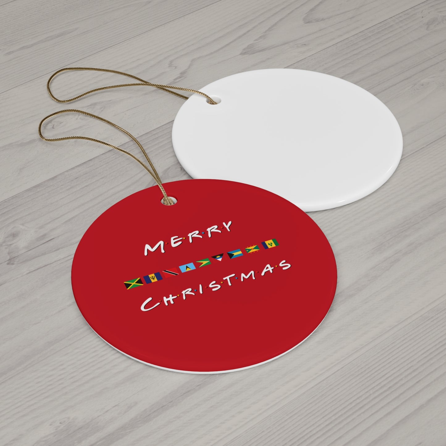 Merry Christmas Caribbean Flags Friends TV Show Font | Ceramic Ornament, 4 Shapes