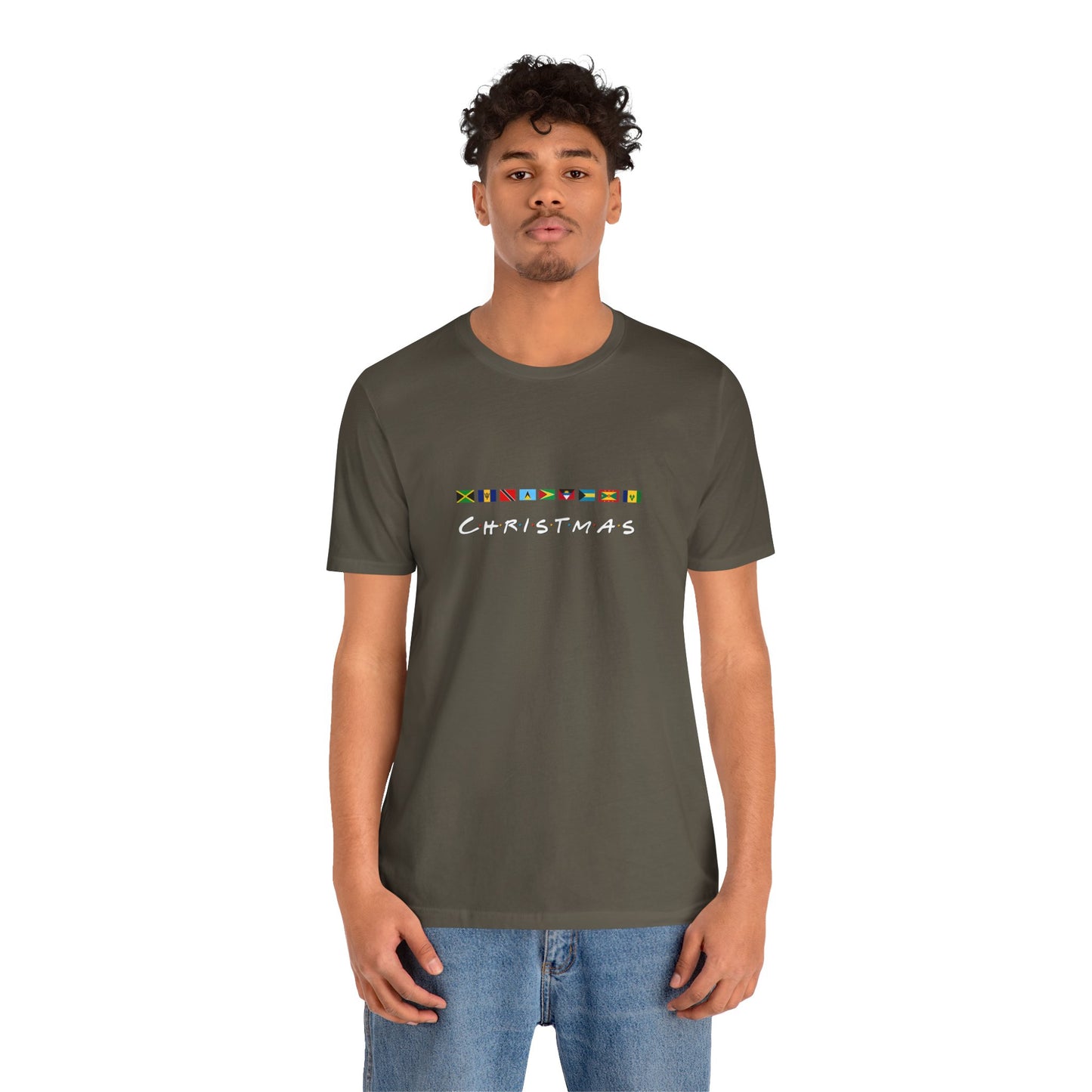 Christmas Caribbean Flags  Friends TV Show Font T-Shirt | Men's And Women's