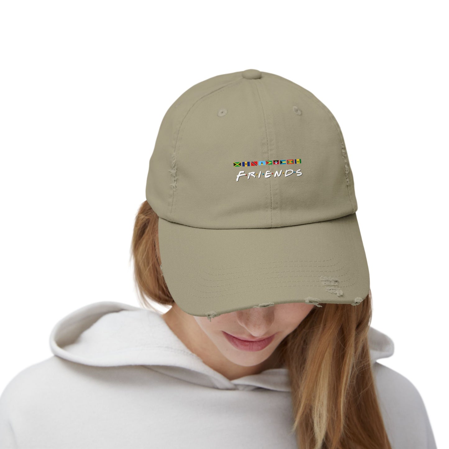 Friends TV Show Font Caribbean Flags Distress Cap | Men's And Women's