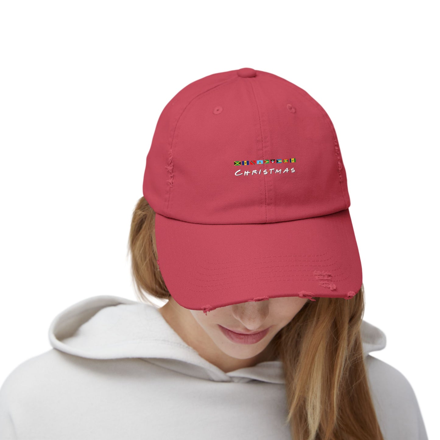 Christmas Caribbean Flags Friends TV Show Font Distress Cap | Men's And Women's