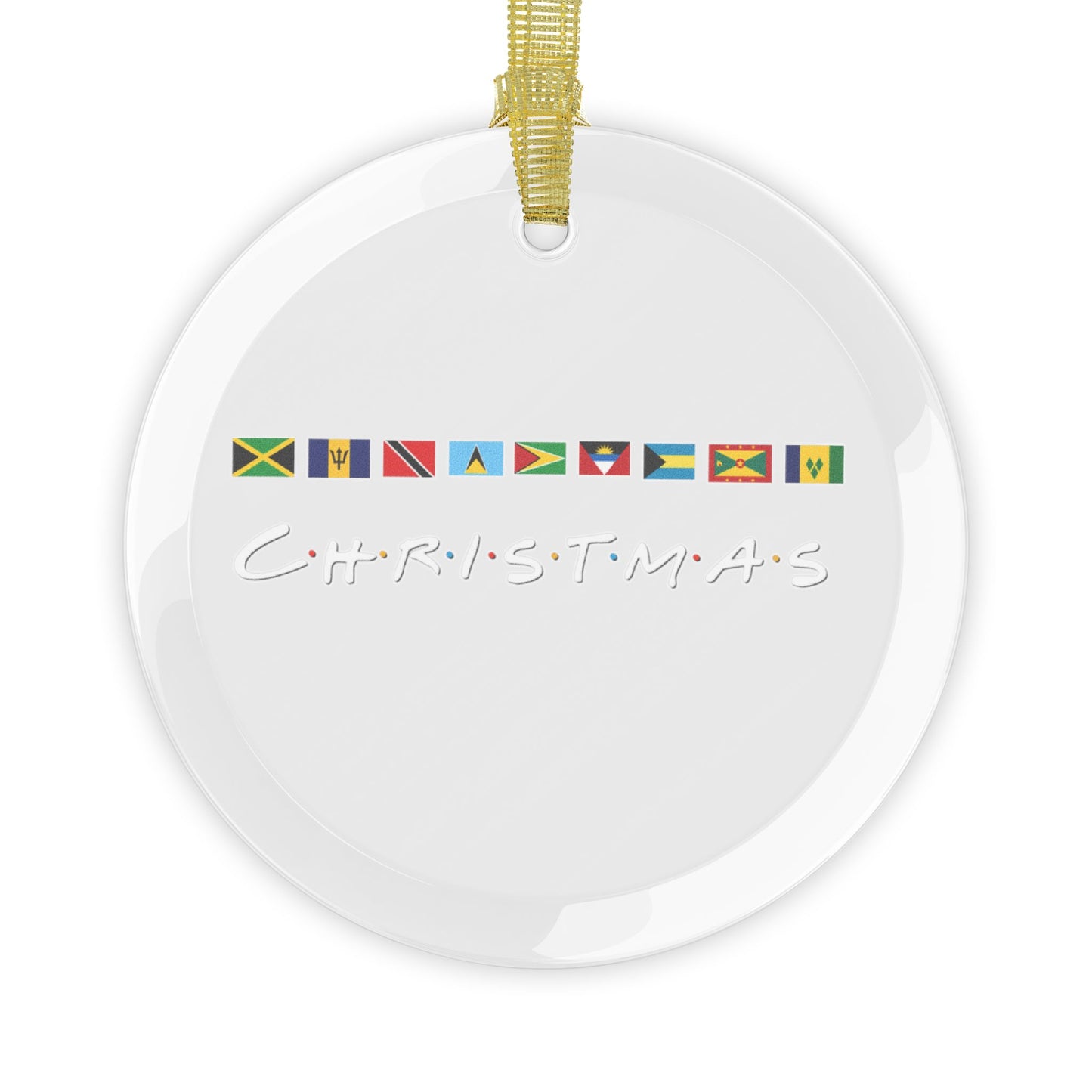 Christmas Caribbean Flags Friends TV Show Font | Glass Ornaments