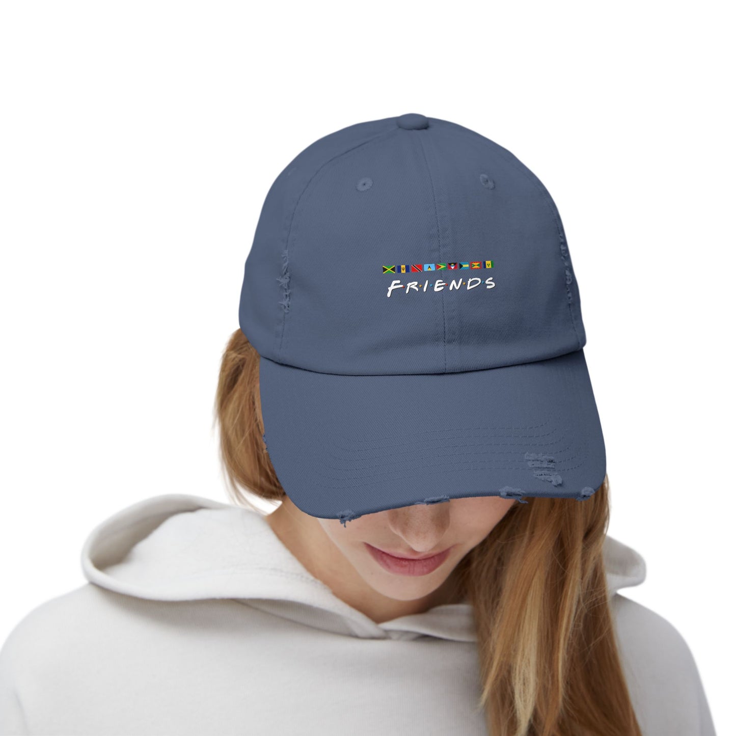 Friends TV Show Font Caribbean Flags Distress Cap | Men's And Women's