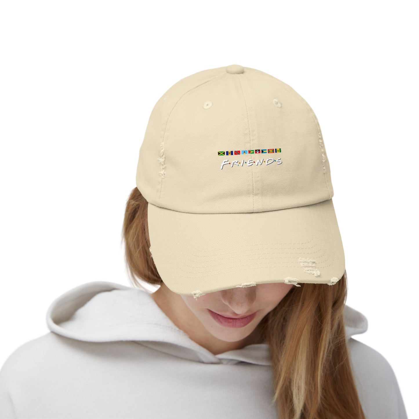 Friends TV Show Font Caribbean Flags Distress Cap | Men's And Women's