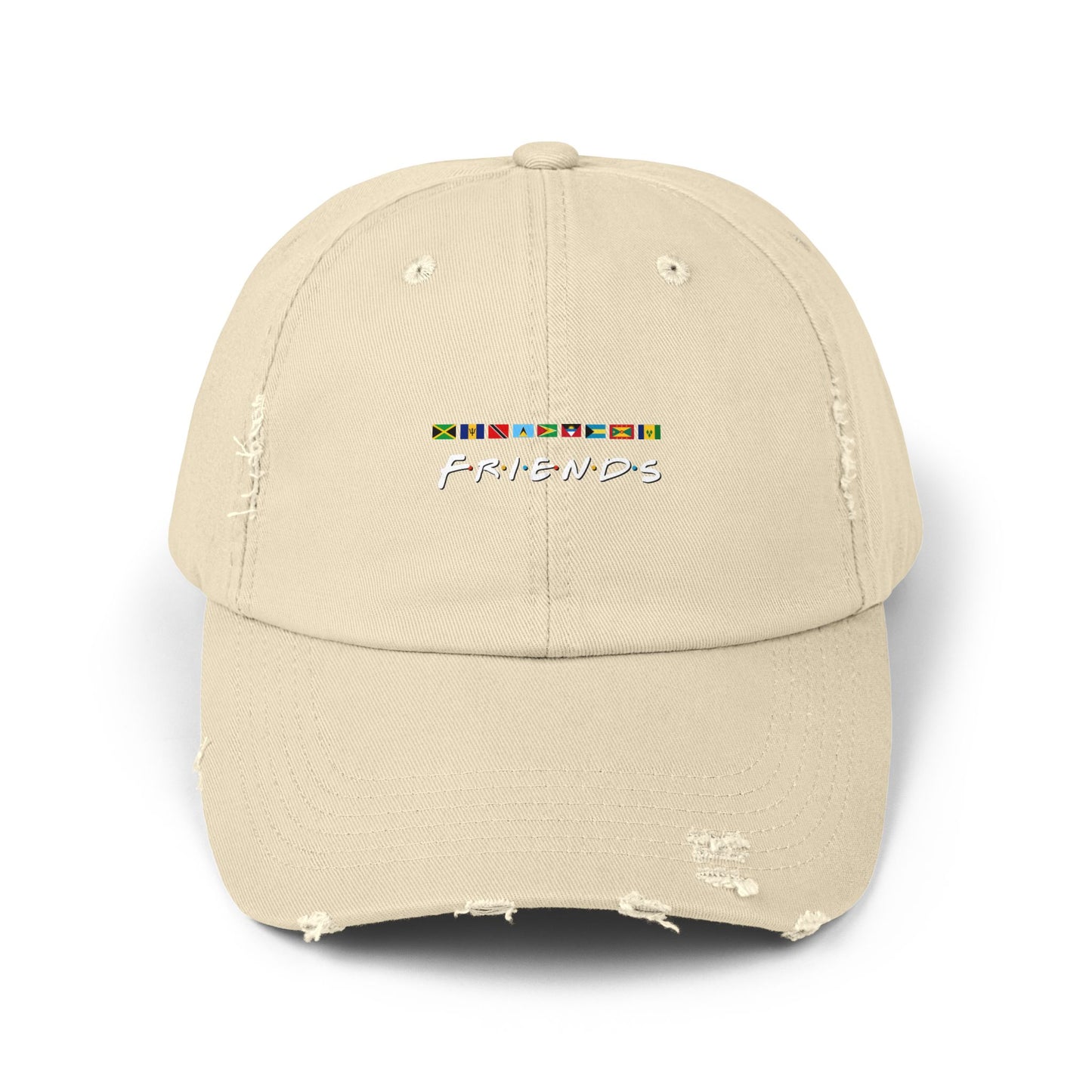 Friends TV Show Font Caribbean Flags Distress Cap | Men's And Women's