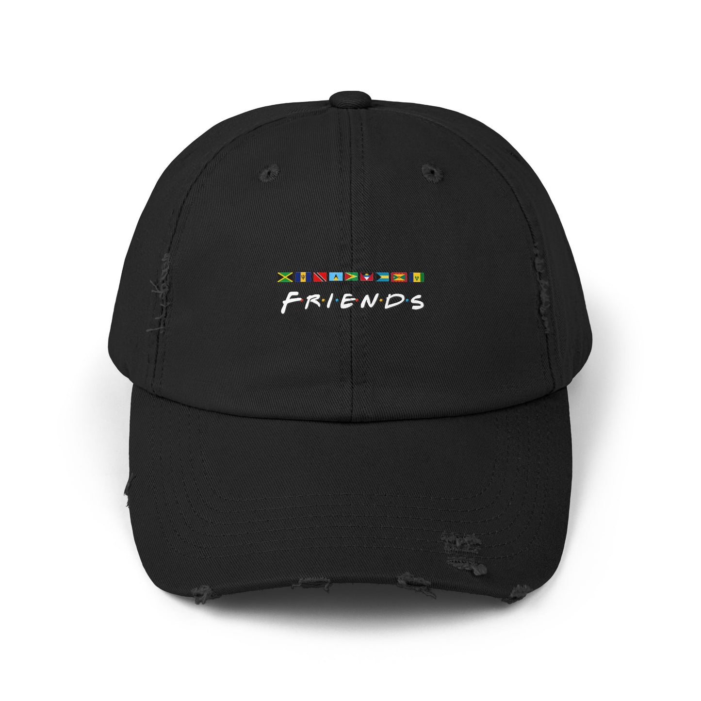 Friends TV Show Font Caribbean Flags Distress Cap | Men's And Women's