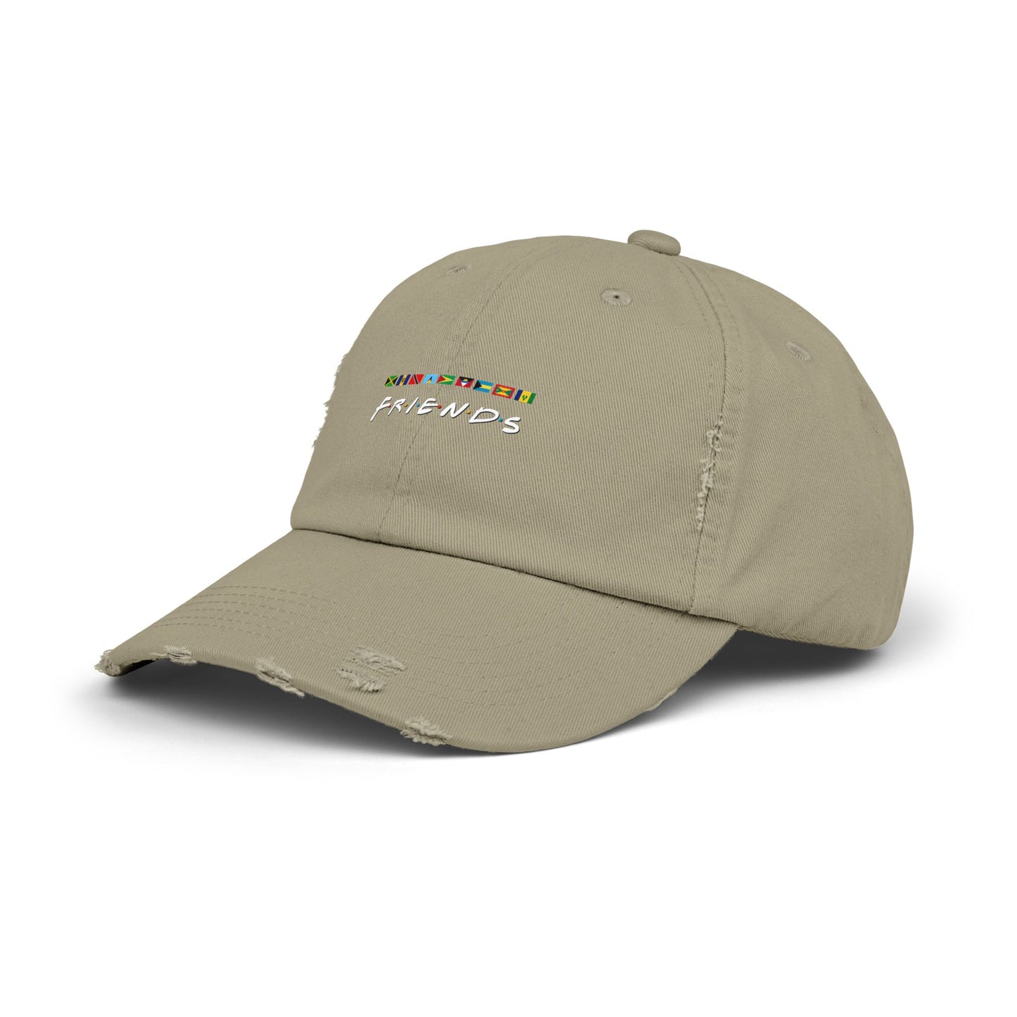 Friends TV Show Font Caribbean Flags Distress Cap | Men's And Women's