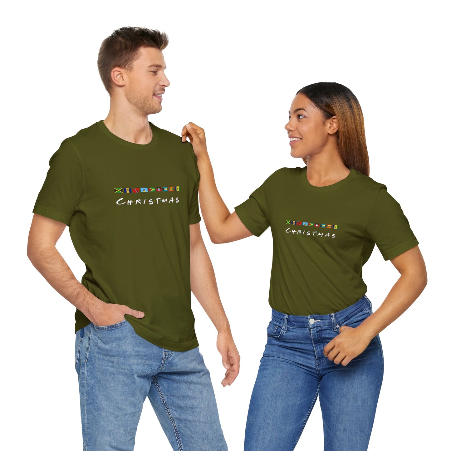 Christmas Caribbean Flags  Friends TV Show Font T-Shirt | Men's And Women's