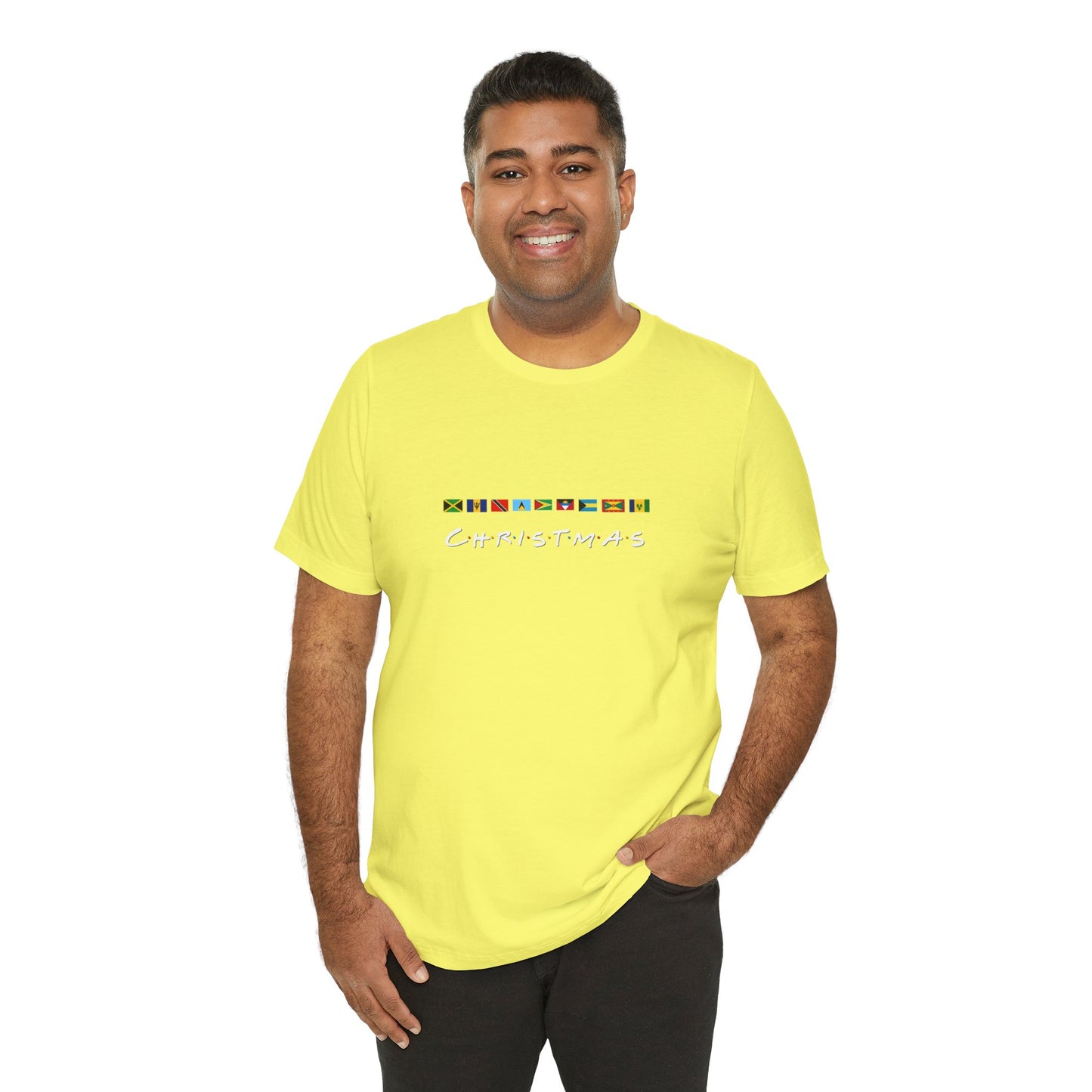 Christmas Caribbean Flags  Friends TV Show Font T-Shirt | Men's And Women's