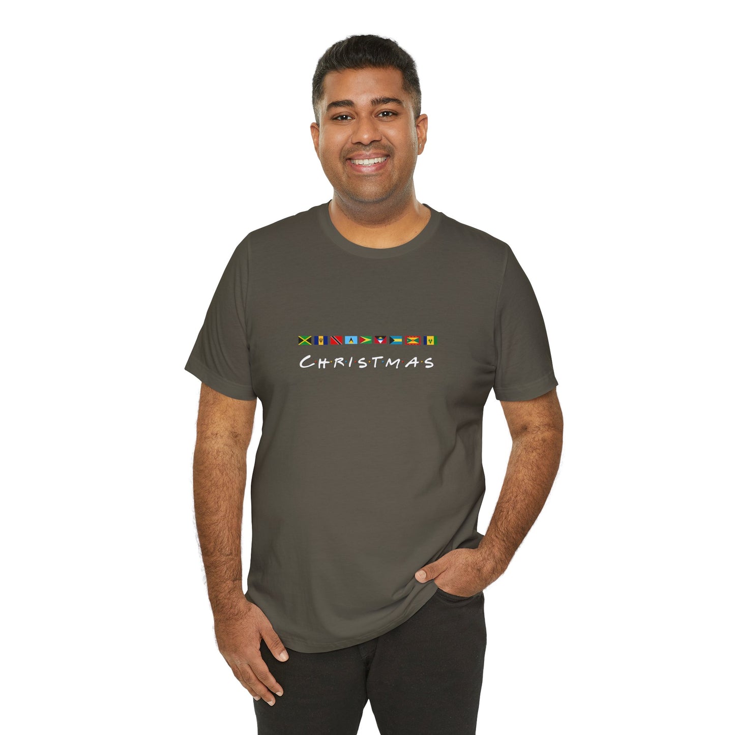 Christmas Caribbean Flags  Friends TV Show Font T-Shirt | Men's And Women's