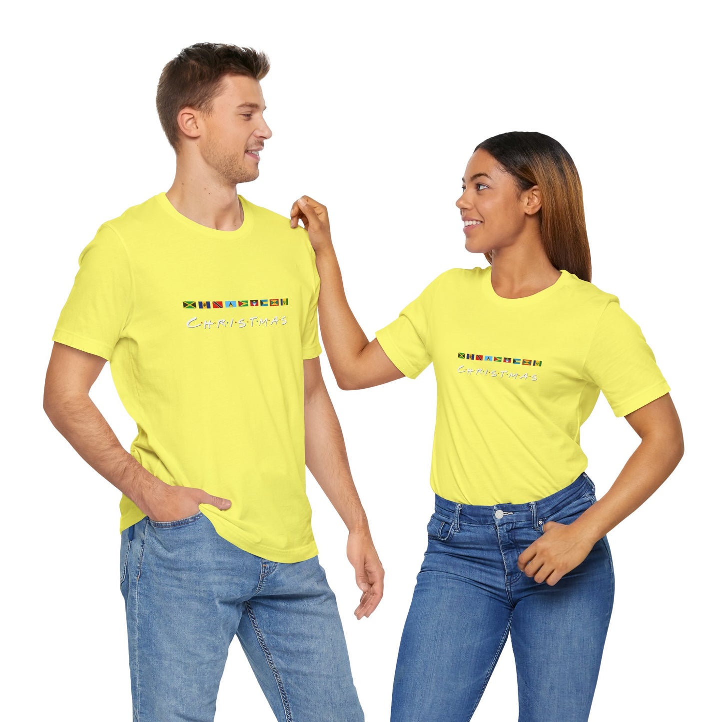 Christmas Caribbean Flags  Friends TV Show Font T-Shirt | Men's And Women's