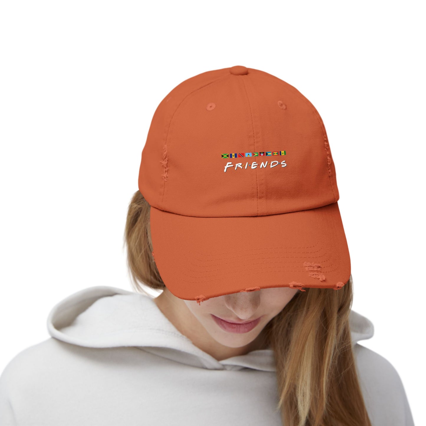 Friends TV Show Font Caribbean Flags Distress Cap | Men's And Women's