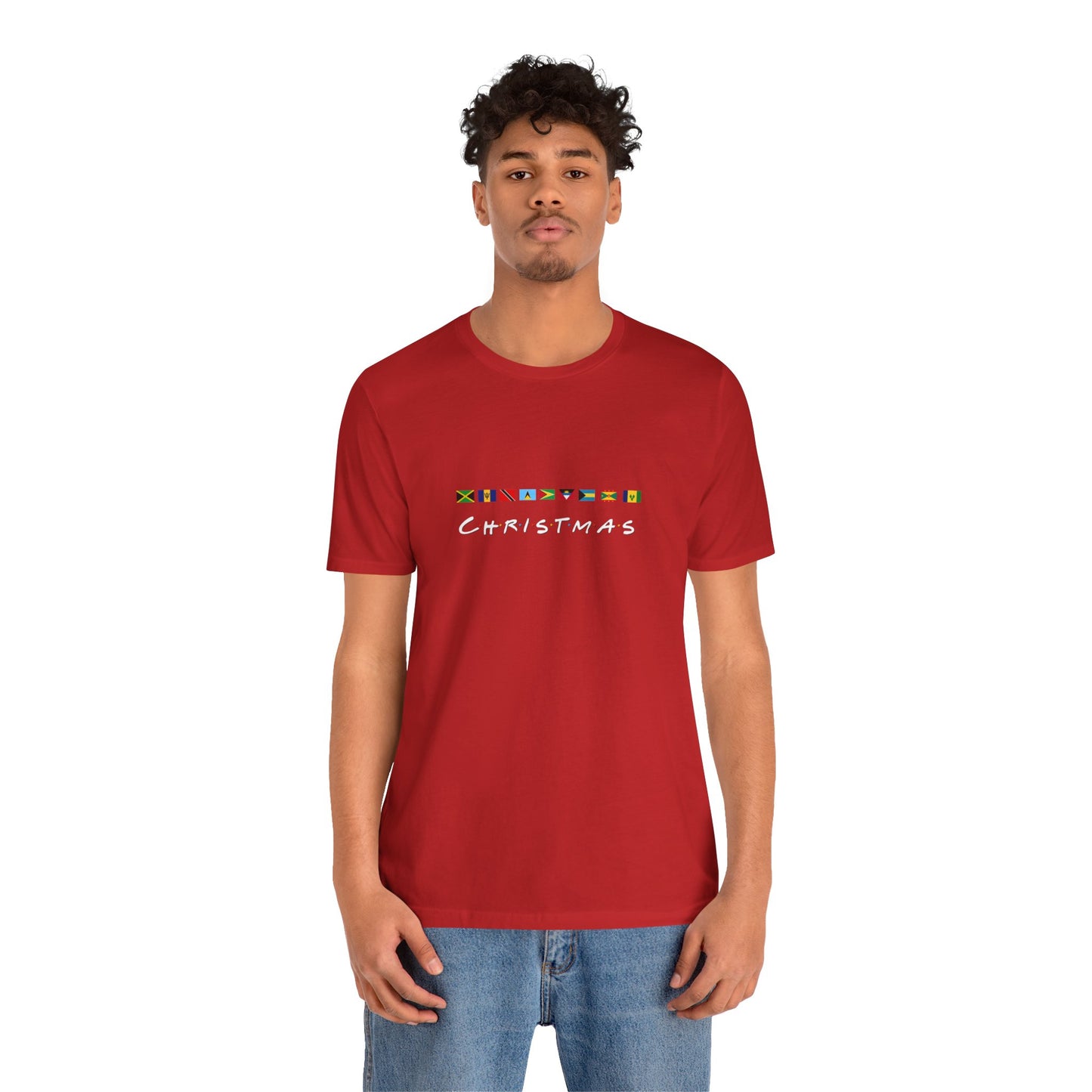 Christmas Caribbean Flags  Friends TV Show Font T-Shirt | Men's And Women's