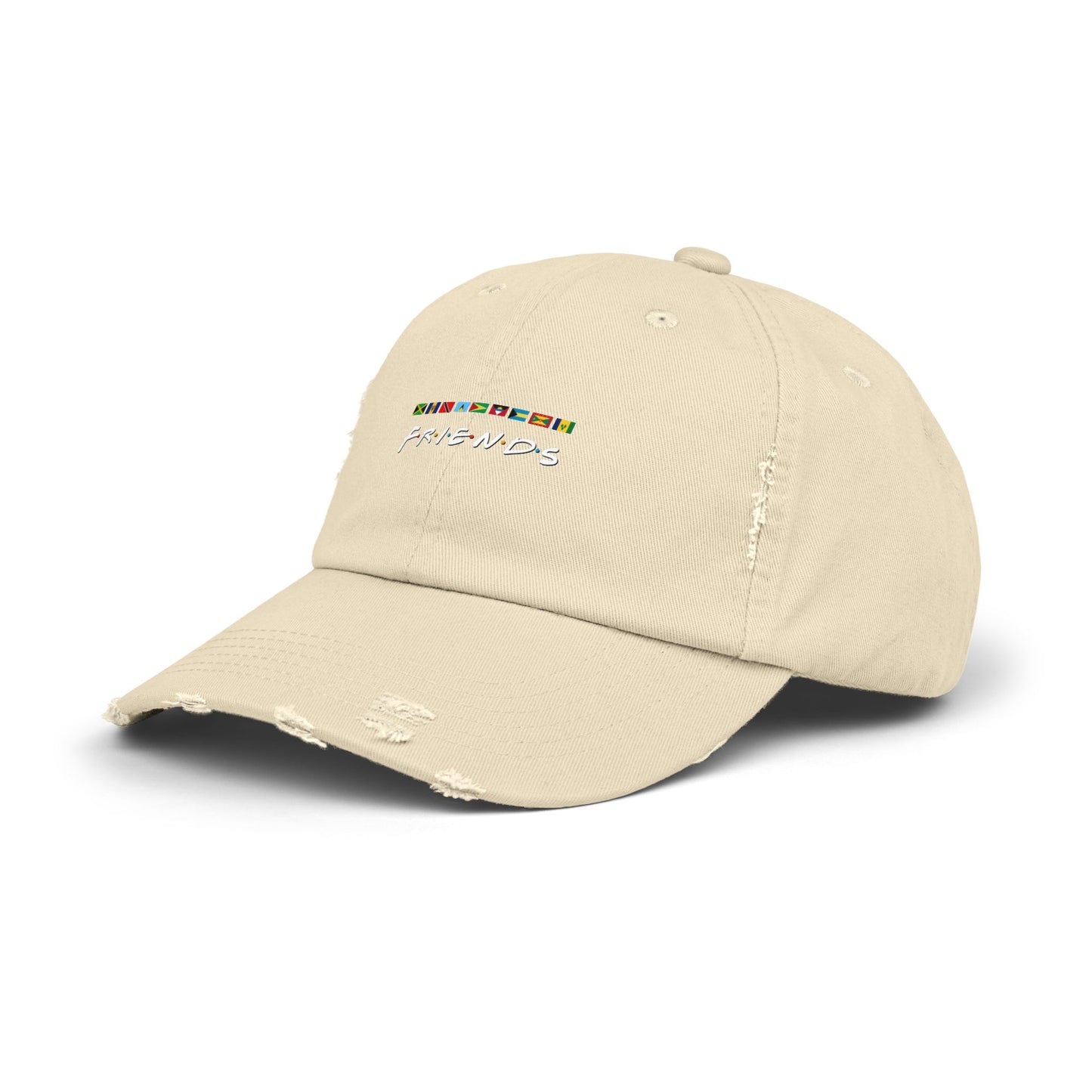 Friends TV Show Font Caribbean Flags Distress Cap | Men's And Women's