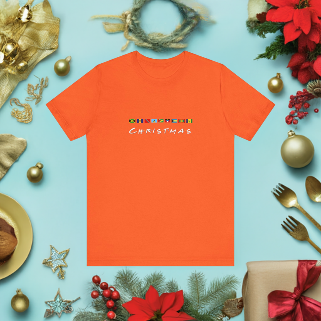 Christmas Caribbean Flags  Friends TV Show Font T-Shirt | Men's And Women's